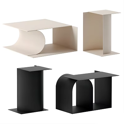 Modern Minimalist Side Tables with Geometric Shapes in Black and Beige 3d model