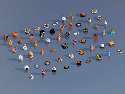 Cartoon Food Gourmet Western Food Bread Baking Steak Tea Burrito Cake Chicken Chocolate Bar Coffee Biscuits Curry Donut 3d model