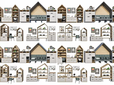 Modern Children's Bookcase Children's Desk Bookcase Combination Children's Room Integrated Desk Bookcase Triangular Bookcase Desk Integrated Comfortable Desk and Chair 3d model