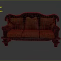 Multi Person Vintage Sofa With Red Fabric Seat Cushions And Wooden Frame