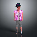 Game and Movie Character Wearing Green Hat Pink Floral Shirt Gray Shorts Sandals and Socks