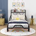 Kids Metal Frame Bed With Star Bedding Round Rug Blue Walls And Framed