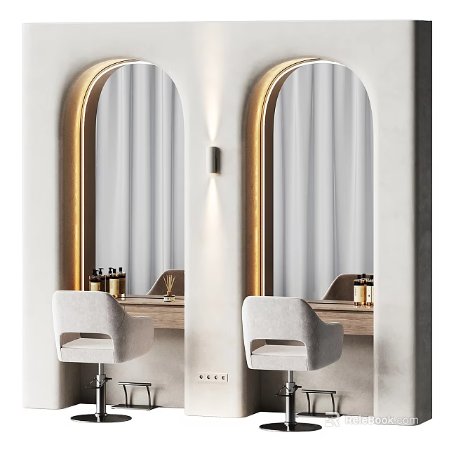 Modern Ear Cleaning Shop Interior With Arched Mirrors And Comfortable Chairs 3d model 