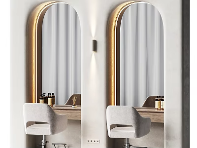 Modern Ear Cleaning Shop Interior With Arched Mirrors And Comfortable Chairs 3d model