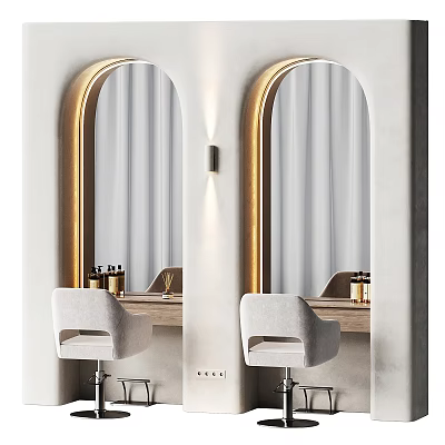 Modern Ear Cleaning Shop Interior With Arched Mirrors And Comfortable Chairs 3d model