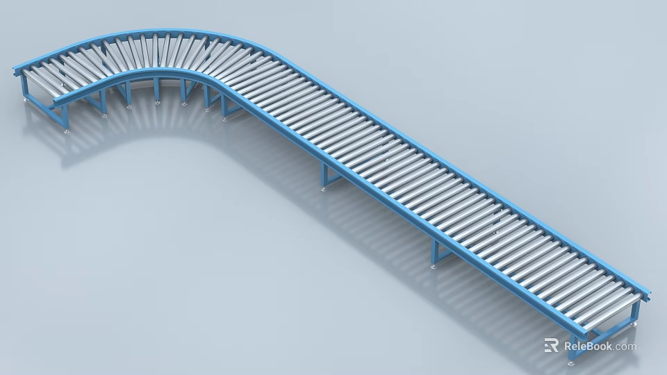 Blue Curved Roller Conveyor Industrial Equipment For Heavy Duty Material Transport 3d model 