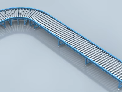 Blue Curved Roller Conveyor Industrial Equipment For Heavy Duty Material Transport 3d model