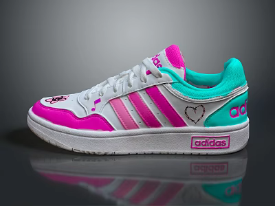 Adidas Casual Sneakers White Pink And Turquoise With Three Stripes And Heart Pattern 3d model