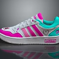 Adidas Casual Sneakers White Pink And Turquoise With Three Stripes And Heart Pattern