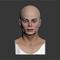 Bald Character Bust Sculpture With Detailed Facial Features On White Base Against Gray Gradient Background