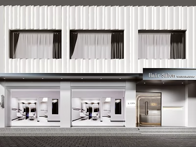 Modern White Storefront Facade With Large Windows And Glass Door Design 3d model