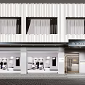 Modern White Storefront Facade With Large Windows And Glass Door Design 3d model