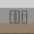 Modern Black Frame Glass Double Doors with Green Plants and Wooden Floor