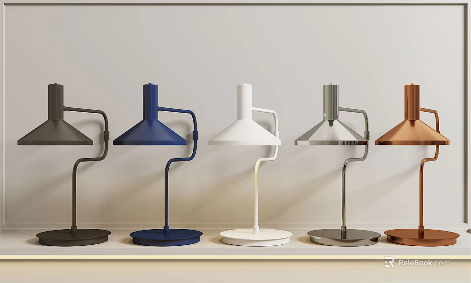 Modern Minimalist Table Lamps in Multiple Colors with Curved Arm and Round Base 3d model 