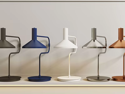 Modern Minimalist Table Lamps in Multiple Colors with Curved Arm and Round Base 3d model