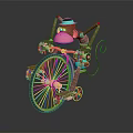 Copper Accent Table With Monkey Riding Bicycle Decoration On Dark Reflective Surface