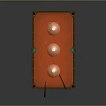 Orange Felt Billiard Table With Wooden Frame And Cue Stick Under Three Pendant Lights