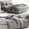 Modern Minimalist Double Bed With Gray Bedding Blanket And Pillows 3d model