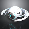 Futuristic White Spherical Tech Device With Circular Rings And Blue Glowing Elements 3d model