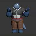 Blue Anthropomorphic Game Character With Gray Top Brown Pants And Open Hands Gesturing 3d model