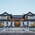 Chinese Traditional Detached Villa With Overhanging Eaves Black Tiles White Walls And Courtyard