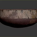Vintage Red Ceramic Bowl with White Geometric Exterior Patterns and Red Interior