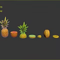 Fresh Ripe Pineapple Whole Fruit And Sliced Pieces On Black Surface