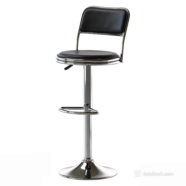 Modern Adjustable Bar Stool With Black Leather Seat Metal Frame And Footrest 3d model 