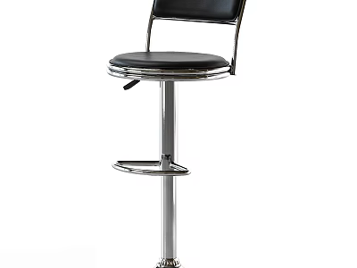 Modern Adjustable Bar Stool With Black Leather Seat Metal Frame And Footrest 3d model