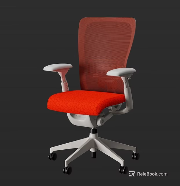 Ergonomic Red Mesh Back Office Chair with White Armrests Five Point Wheel Base 3d model