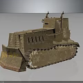 Vintage Tracked Military Vehicle With Khaki Bulldozer Blade Headlights And Top Structure