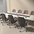 Modern Office Conference Table With White Surface And Black Brown Chairs In Meeting Room