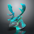 Fantasy Game and Movie Character Design With Turquoise Antler Like Horns and Gray Textured Head