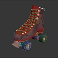 Red And Gold Roller Skates With Blue Wheels Red Laces And Stylish Design