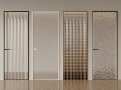 Modern Hinged Doors With Textured Glass Panels And Sleek Metal Frames 3d model