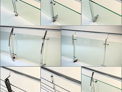 Modern Glass Railing Design With Metal Brackets And Transparent Panels 3d model