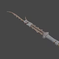 Handcrafted Ancient Weapon With Serrated Metal Blade And Gray Rope Wrapped Handle