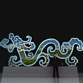 Wave Shaped Cloud Pattern Art Installation With Blue Sky White Clouds Green Mountains Grass Field