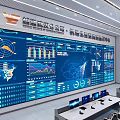 Modern Control Room Interior With Large Digital Screens Data Charts And Control Desks 3d model