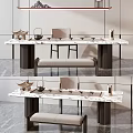 Modern Tea Table And Chairs Set With Marble Top And Decorative Tea Accessories