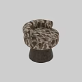 Stylish Round Armchair With Camouflage Pattern Fabric And Textured Metal Base