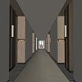 Modern Hotel Corridor Interior With Warm Lighting Carpeted Floor And Guest Room Doors