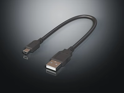 Black USB Data Cable With USB Type A And Micro USB Connectors For Devices 3d model