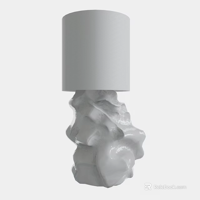 Modern White Table Lamp With Irregular Textured Base And Cylindrical Shade 3d model 