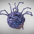 Monster Head Model with Rock Like Texture Large Eye Open Mouth Tentacles Glowing Tips 3d model