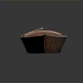 Wooden Boat With Blue Interior Seats And Slim Structure On Dark Background