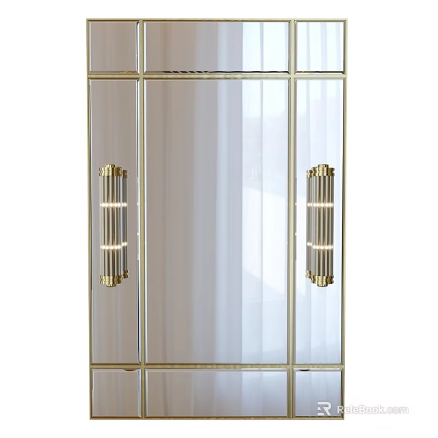 Elegant Gold Framed Glass Mirror With Decorative Handles And Modern Design 3d model 