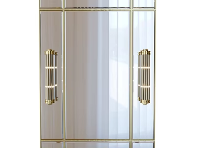Elegant Gold Framed Glass Mirror With Decorative Handles And Modern Design 3d model