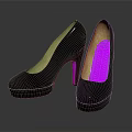 Shiny Black Patent Leather High Heels With Purple Heel Platform Sole And Reflective Surface