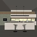 Modern Kitchen Interior With Island Counter Bar Stools Cabinets And Pendant Lights